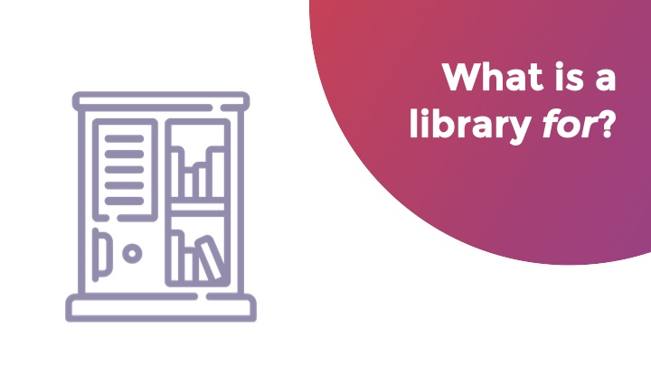 What is a Library For? next to bookshelf icon