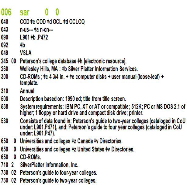 [MARC Peterson's college database]