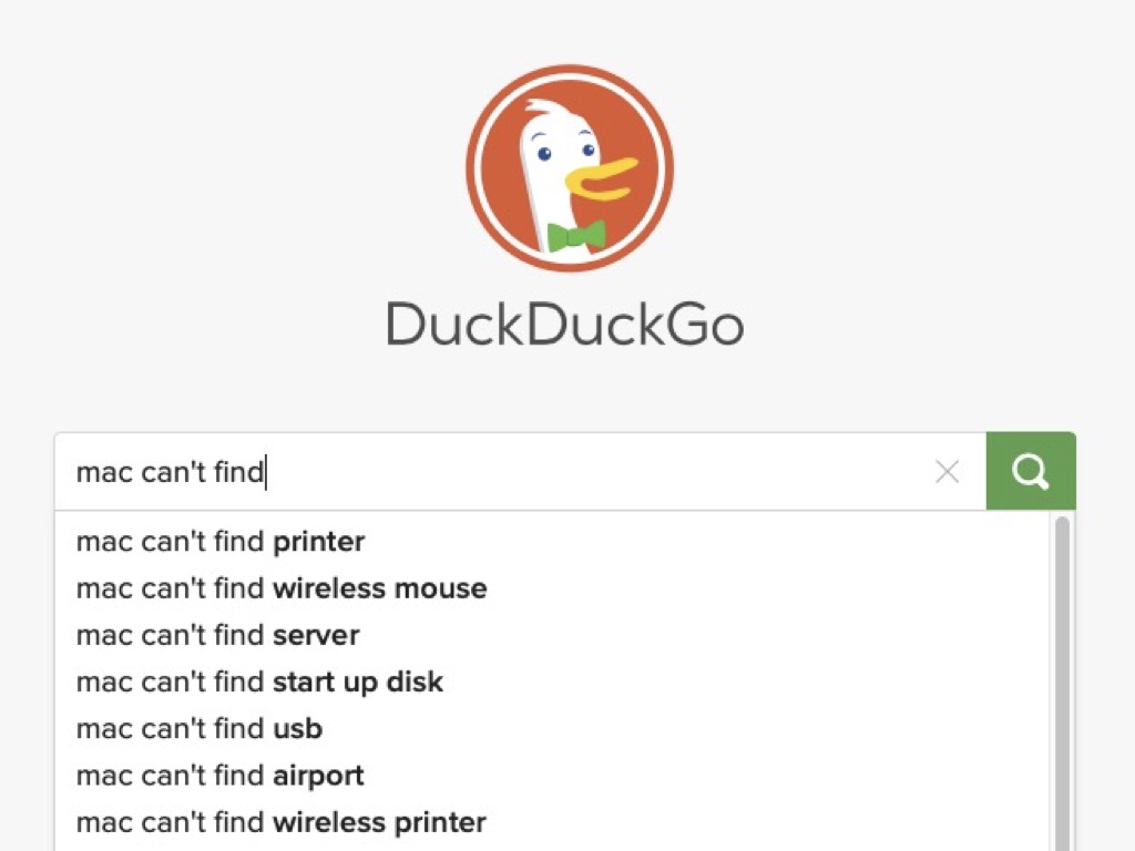 Screenshot of DuckDuckGo search for 