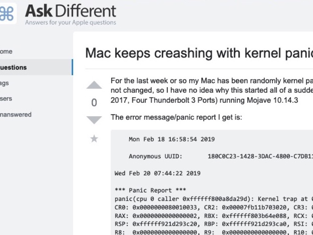 Screenshot of partial Ask Different web page showing someone explanining what to do after a kernel panic