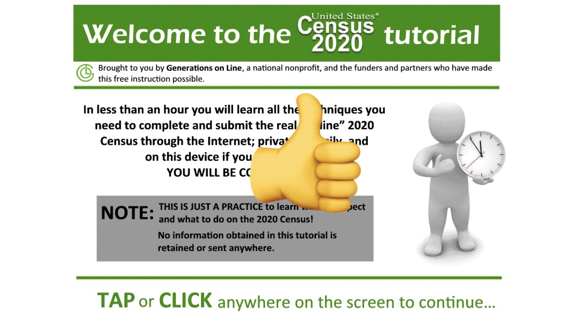 Screen shot of Easy Census Help website with a htumbs up emoji in the middle