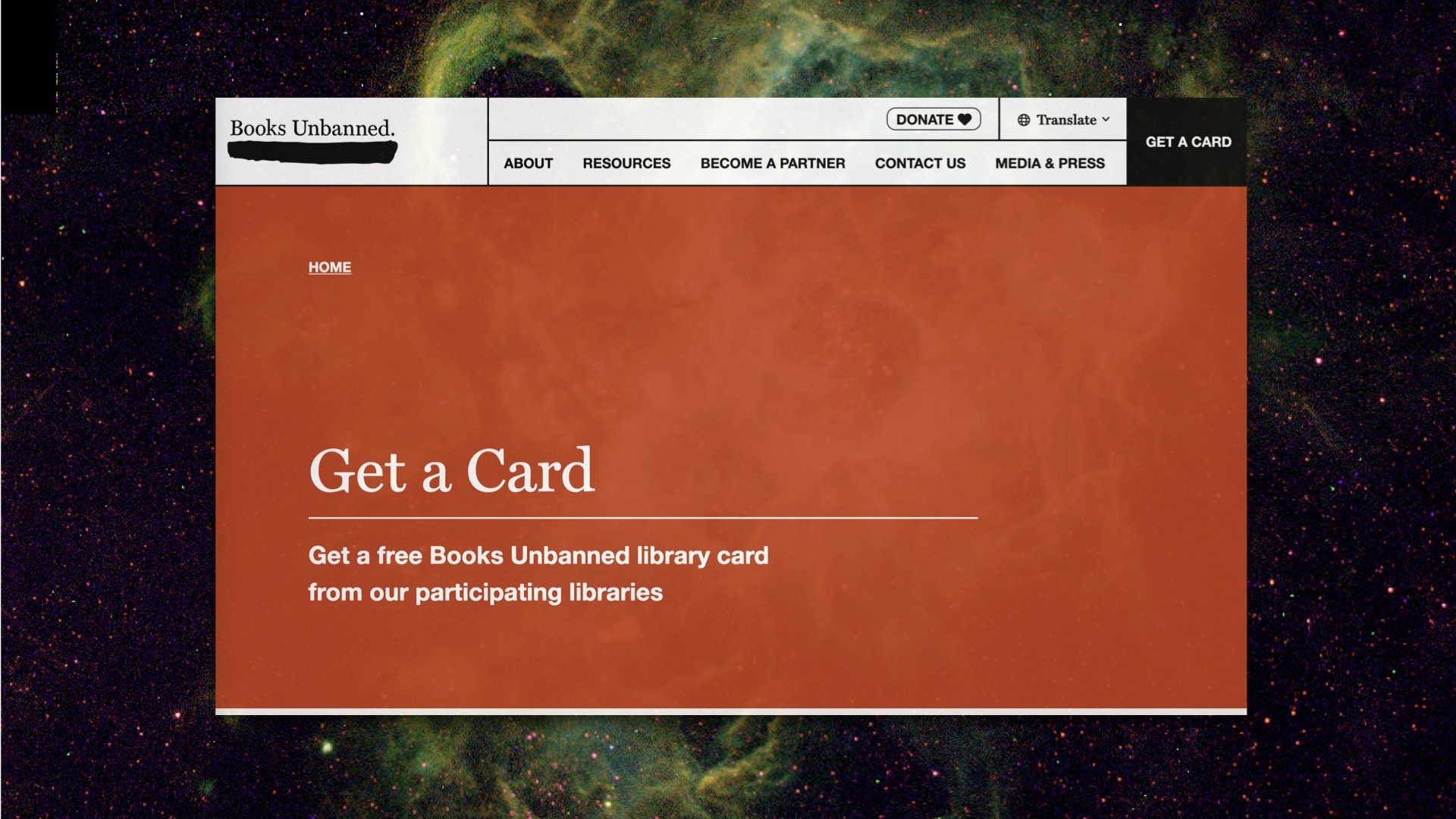 Screenshot of Books Unbanned wesbite