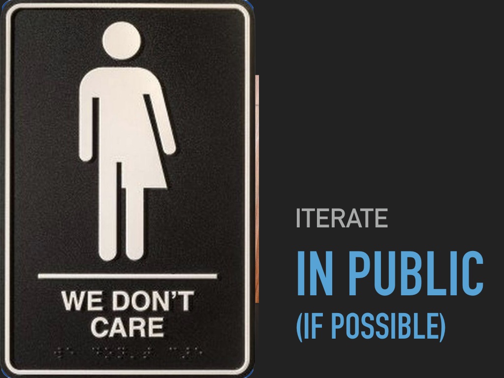 Slide 27: series of different ways to mark gender neutral or gender free restrooms. with text 
