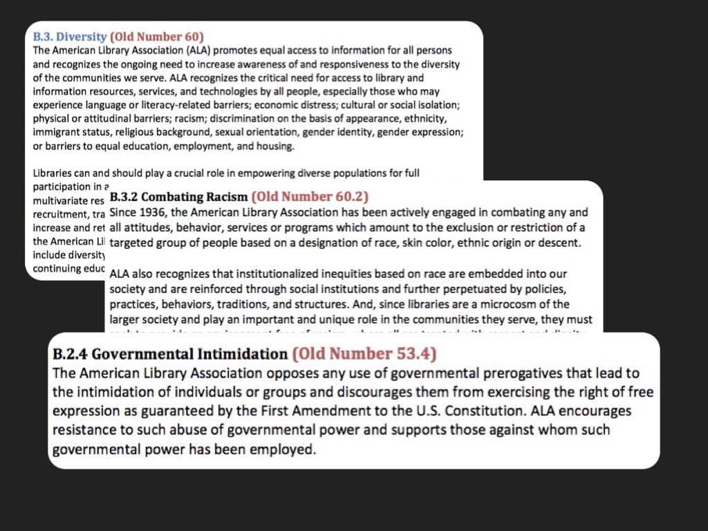 Slide 31: a few more policies that are linked pointing out that library policies are very geared towards social justice.