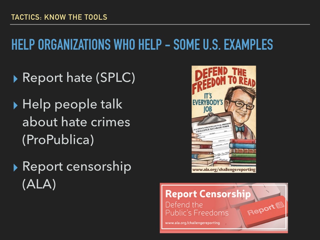 Slide 34: same as before including reporting censorship via ALA