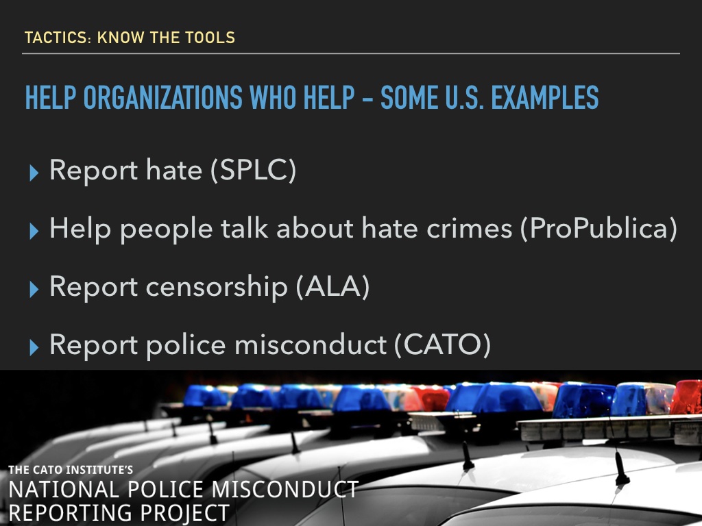 Slide 35: same as before with the addition of CATO Institute place to report police brutality.