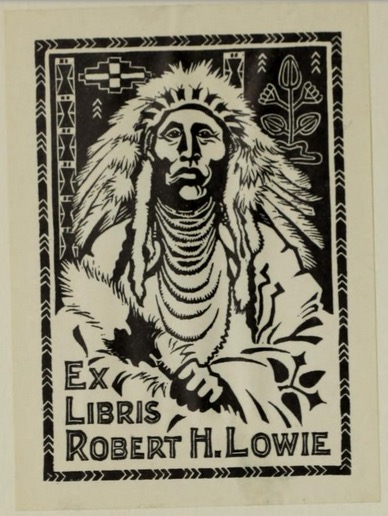 Ex Libris Robert Lowie, image of native american man in headdress