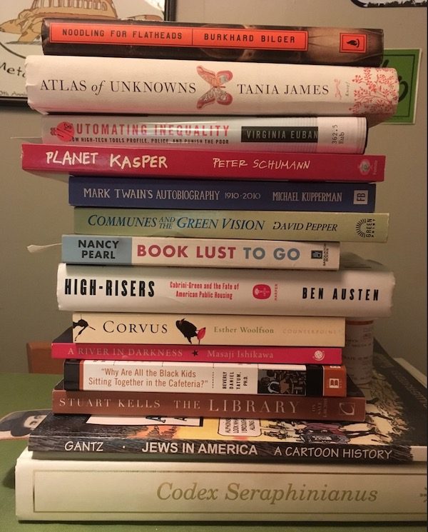 stack of books on a table