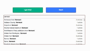 Screenshot of this tool showing a search for "Vermont" which shows a drop down list of matching categories