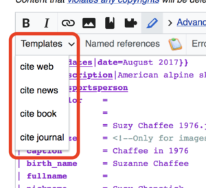 screenshot of a segment of a wikipedia editing toolbar showing the section where the citation tools are in the upper left.