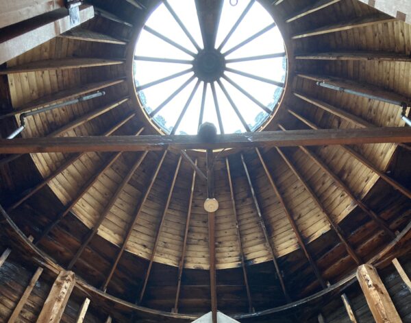 looking up into the wooden dome of my home public library